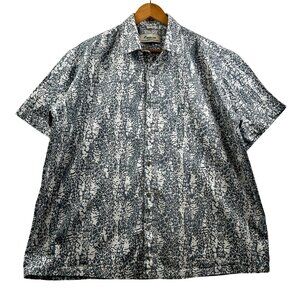 Batek-Lah Malaysia Handmade Batik Shirt White‎ Gray Tribal Abstract Print XL
